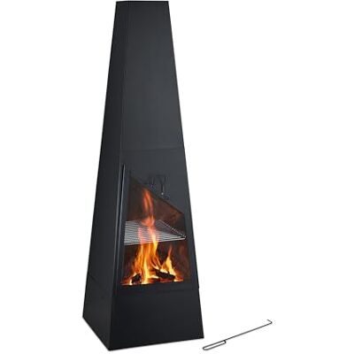 Relaxdays Cheminée de Jardin Faisant Aussi Office de Grill, Chauffage de terrasse, Acier, tisonnier Inclus, Noire - Publicité Relaxdays Cheminée de Jardin Faisant Aussi Office de Grill, Chauffage de terrasse, Acier, tisonnier Inclus, Noire - Publicité