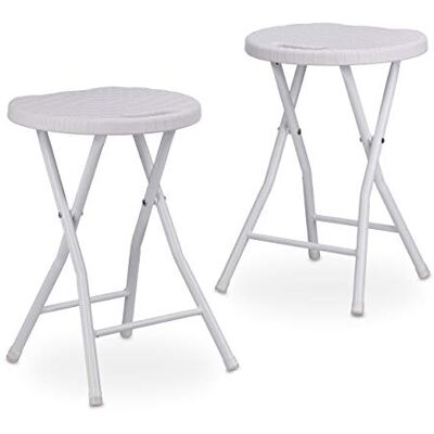 Relaxdays Tabouret de jardin lot de 2 BASTIAN pliant plastique optique rotin balcon terrasse rond résistant HxlxP: 45 x 32,5 x 29 cm, blanc - Publicité Relaxdays Tabouret de jardin lot de 2 BASTIAN pliant plastique optique rotin balcon terrasse rond résistant HxlxP: 45 x 32,5 x 29 cm, blanc - Publicité