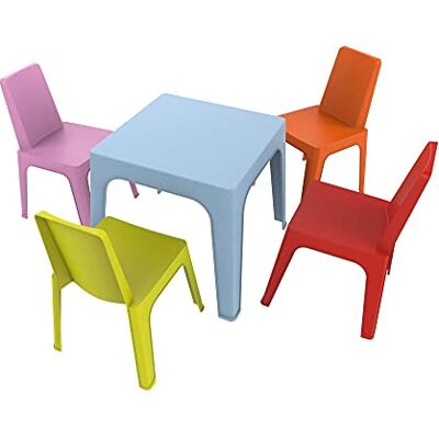 Resol Set Julieta: Table et 4 chaises pour Enfants. Meubles pour Enfants pour extérieur ou intérieur. pour Jardin, Patio, Balcon ou terrasse 1 Table Bleu + 4 chaises Rouge/Rose/Orange/Citron - Publicité Resol Set Julieta: Table et 4 chaises pour Enfants. Meubles pour Enfants pour extérieur ou intérieur. pour Jardin, Patio, Balcon ou terrasse 1 Table Bleu + 4 chaises Rouge/Rose/Orange/Citron - Publicité