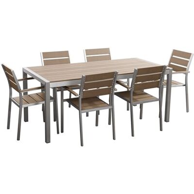 Beliani Table de Jardin et 6 Chaises 180x90 cm Bois Synthétique Bois Clair et Aluminium Vernio - Publicité Beliani Table de Jardin et 6 Chaises 180x90 cm Bois Synthétique Bois Clair et Aluminium Vernio - Publicité
