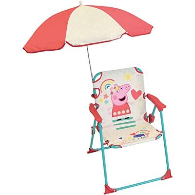 Fun House Chaise Pliante Enfant Peppa Pig avec Parasol Ø65 cm H53 x L38 x P37 cm Licence Officielle Mobilier Extérieur Léger Idée Cadeau Plein Air Dès 3 Ans - Publicité Fun House Chaise Pliante Enfant Peppa Pig avec Parasol Ø65 cm H53 x L38 x P37 cm Licence Officielle Mobilier Extérieur Léger Idée Cadeau Plein Air Dès 3 Ans - Publicité