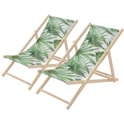 ECD Germany Lot de 2 Chaises Longues Pliantes en Bois Chiliennes, Motif Palmier, Vert-Blanc, Dossier Réglable, 3 Positions de Couchage, jusqu'à 120 kg, Bain de Soleil en Tissu, Plage ou Jardin - Publicité ECD Germany Lot de 2 Chaises Longues Pliantes en Bois Chiliennes, Motif Palmier, Vert-Blanc, Dossier Réglable, 3 Positions de Couchage, jusqu'à 120 kg, Bain de Soleil en Tissu, Plage ou Jardin - Publicité