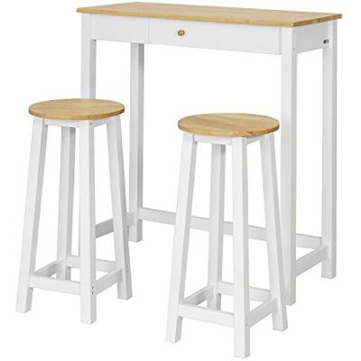 SoBuy FWT50-WN Set de 1 Table + 2 Tabourets Ensemble Table de Bar bistrot + 2 tabourets avec Repose-Pieds Table Mange-Debout Table Haute Cuisine – Blanc Naturel - Publicité SoBuy FWT50-WN Set de 1 Table + 2 Tabourets Ensemble Table de Bar bistrot + 2 tabourets avec Repose-Pieds Table Mange-Debout Table Haute Cuisine – Blanc Naturel - Publicité