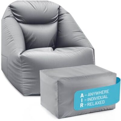 Lumaland CrozyAir Ensemble fauteuil de relaxation gonflable, tabouret d'extérieur, pouf et étagère, à 5 compartiments, lavable, imperméable, jusqu'à 150 kg, gonflé rapidement - Publicité Lumaland CrozyAir Ensemble fauteuil de relaxation gonflable, tabouret d'extérieur, pouf et étagère, à 5 compartiments, lavable, imperméable, jusqu'à 150 kg, gonflé rapidement - Publicité