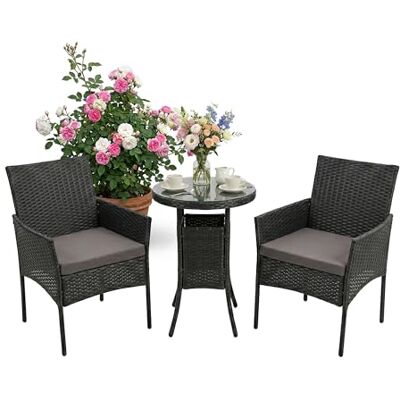 Relaxdays Ensemble Jardin 3 pcs résine tressée Noir, 2 fauteuils + Table Verre, extérieur, 80x55x59 cm - Publicité Relaxdays Ensemble Jardin 3 pcs résine tressée Noir, 2 fauteuils + Table Verre, extérieur, 80x55x59 cm - Publicité
