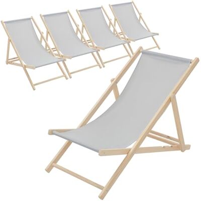 ECD Germany Lot de 5 Chaises Longues Pliantes en Bois Chiliennes, Gris Clair, Dossier Réglable, 3 Positions de Couchage, jusqu'à 120kg, Bain de Soleil en Tissu pour la Plage Jardin Terrasse Camping - Publicité ECD Germany Lot de 5 Chaises Longues Pliantes en Bois Chiliennes, Gris Clair, Dossier Réglable, 3 Positions de Couchage, jusqu'à 120kg, Bain de Soleil en Tissu pour la Plage Jardin Terrasse Camping - Publicité