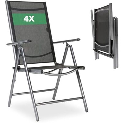 AREBOS Lot de 4 Chaises de Jardin Pliables à Dossier Haut Dossier Réglable 7 Positions Jusqu’à 150° Aluminium Résistantes aux Intempéries et UV Charge 120 kg - Publicité AREBOS Lot de 4 Chaises de Jardin Pliables à Dossier Haut Dossier Réglable 7 Positions Jusqu’à 150° Aluminium Résistantes aux Intempéries et UV Charge 120 kg - Publicité
