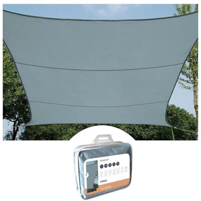 Perel Voile d'ombrage, Toile ombrage, Toile extérieure terrasse, imperméable, Protection Contre UV, 4 Anneaux en O en Acier Inoxydable, 5 x 5 m, 160 g/m², Polyester, carré, Gris Bleu - Publicité Perel Voile d'ombrage, Toile ombrage, Toile extérieure terrasse, imperméable, Protection Contre UV, 4 Anneaux en O en Acier Inoxydable, 5 x 5 m, 160 g/m², Polyester, carré, Gris Bleu - Publicité