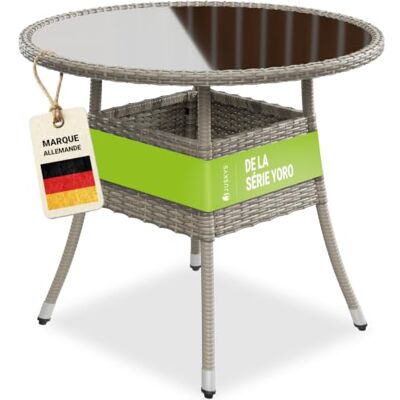 Juskys Table de Jardin Yoro en polyrotin résistant aux intempéries Table de Balcon Ronde Ø 80 cm Table d'appoint en rotin à Plateau en Verre Petite Table pour Balcon, Jardin & terrasse Gris - Publicité Juskys Table de Jardin Yoro en polyrotin résistant aux intempéries Table de Balcon Ronde Ø 80 cm Table d'appoint en rotin à Plateau en Verre Petite Table pour Balcon, Jardin & terrasse Gris - Publicité