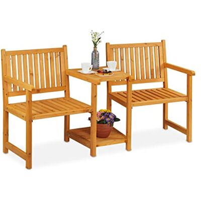 Relaxdays Banc de Jardin avec Table intégrée, 2 Places, Banquette, Robuste, en Bois, Balcon, HLP : 86x161x61 cm, Nature - Publicité Relaxdays Banc de Jardin avec Table intégrée, 2 Places, Banquette, Robuste, en Bois, Balcon, HLP : 86x161x61 cm, Nature - Publicité