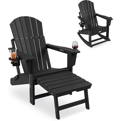 Garvee Chaise à Bascule Adirondack Pliable en PEHD avec Porte-gobelets et Ottoman Rétractable – Chaise d'extérieur Pliable résistante aux intempéries pour terrasse, Jardin et Patio. Publicité Garvee Chaise à Bascule Adirondack Pliable en PEHD avec Porte-gobelets et Ottoman Rétractable – Chaise d'extérieur Pliable résistante aux intempéries pour terrasse, Jardin et Patio. Publicité