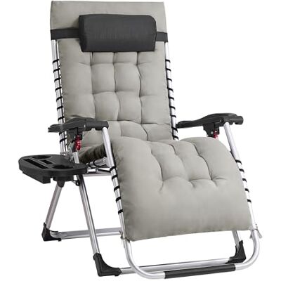 SONGMICS Chaise Longue Pliante, Chaise de Gravité Zéro avec Coussin Amovible, Structure en Acier, Supporte Jusqu'à 110 kg, Appui-Tête Réglable, Sac, Plateau, pour Jardin, Balcon, Gris Clair GLB040GZ04 - Publicité SONGMICS Chaise Longue Pliante, Chaise de Gravité Zéro avec Coussin Amovible, Structure en Acier, Supporte Jusqu'à 110 kg, Appui-Tête Réglable, Sac, Plateau, pour Jardin, Balcon, Gris Clair GLB040GZ04 - Publicité