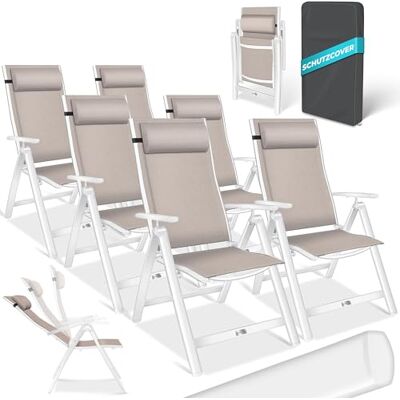 KESSER ® Chaise de Jardin à Dossier Haut avec accoudoirs Lot de 6 en Aluminium avec Coussin et Housse avec Dossier réglable en 7 Positions Respirante, Pliable, Antidérapante Taupe - Publicité KESSER ® Chaise de Jardin à Dossier Haut avec accoudoirs Lot de 6 en Aluminium avec Coussin et Housse avec Dossier réglable en 7 Positions Respirante, Pliable, Antidérapante Taupe - Publicité