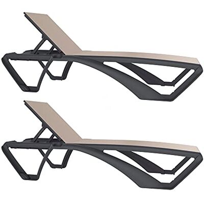 Resol Marina Chaise Longue Extérieur Set 2 Jardin, terrasse, Plage, Piscine désign, léger, empilable, inclinable, Roues, Dessous de Verre STR. Gris Foncé Text. Beige - Publicité Resol Marina Chaise Longue Extérieur Set 2 Jardin, terrasse, Plage, Piscine désign, léger, empilable, inclinable, Roues, Dessous de Verre STR. Gris Foncé Text. Beige - Publicité