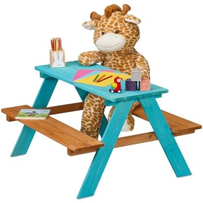 Relaxdays Table de Pique-Nique, pour 4 Enfants, en Bois de pin, H x L x P : 51 x 90 x 78 cm, Jardin, Bleu et Marron - Publicité Relaxdays Table de Pique-Nique, pour 4 Enfants, en Bois de pin, H x L x P : 51 x 90 x 78 cm, Jardin, Bleu et Marron - Publicité