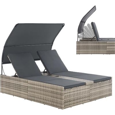 Juskys Chaise Longue Double en polyrotin Syros Transat de Jardin pour 2 Personnes Chaise d'extérieur avec auvent et Coussins Appuie-tête réglable Gris chiné - Publicité Juskys Chaise Longue Double en polyrotin Syros Transat de Jardin pour 2 Personnes Chaise d'extérieur avec auvent et Coussins Appuie-tête réglable Gris chiné - Publicité