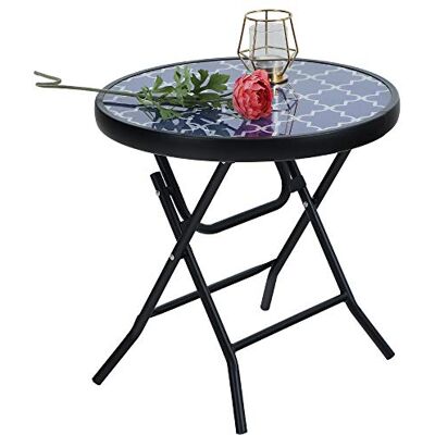 PHI VILLA Table d'appoint, Ronde, Pliable, en Verre et métal, Petite Table de Balcon, résistante aux intempéries, Facile à Entretenir, pour Balcon, Jardin, terrasse, Salon - Publicité PHI VILLA Table d'appoint, Ronde, Pliable, en Verre et métal, Petite Table de Balcon, résistante aux intempéries, Facile à Entretenir, pour Balcon, Jardin, terrasse, Salon - Publicité