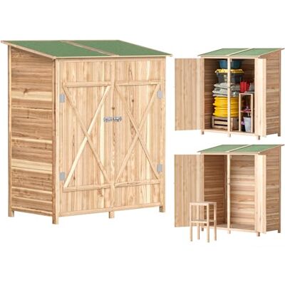 Outsunny Armoire de Jardin cabane à Outils 2 Portes verrouillables avec Tabouret de Rangement Toit en Bitume imperméable Bois de Sapin pré-huilé 140L x 75l x 157H cm - Publicité Outsunny Armoire de Jardin cabane à Outils 2 Portes verrouillables avec Tabouret de Rangement Toit en Bitume imperméable Bois de Sapin pré-huilé 140L x 75l x 157H cm - Publicité