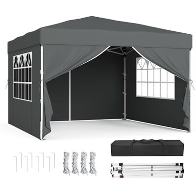 SONGMICS Tonnelle Pliante avec Parois Latérales, Anti-UV Tente de Camping, 295 x 295 x 258 cm, Portable, Pique-Nique, Gris Foncé, Collection SHELD GCT104GZ01 - Publicité SONGMICS Tonnelle Pliante avec Parois Latérales, Anti-UV Tente de Camping, 295 x 295 x 258 cm, Portable, Pique-Nique, Gris Foncé, Collection SHELD GCT104GZ01 - Publicité