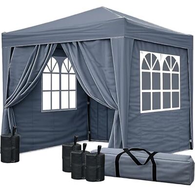 QUICK STAR Tonnelle Pop Up Gris fumé 2,5 x 2,5 m avec 4 parois latérales Easy-Klett et 4 Poids de Pieds - Publicité QUICK STAR Tonnelle Pop Up Gris fumé 2,5 x 2,5 m avec 4 parois latérales Easy-Klett et 4 Poids de Pieds - Publicité