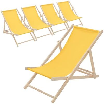 ECD Germany Lot de 5 Chaises Longues Pliantes en Bois Chiliennes, Jaune, Dossier Réglable, 3 Positions de Couchage, jusqu'à 120kg, Bain de Soleil en Tissu pour la Plage Jardin Terrasse Camping - Publicité ECD Germany Lot de 5 Chaises Longues Pliantes en Bois Chiliennes, Jaune, Dossier Réglable, 3 Positions de Couchage, jusqu'à 120kg, Bain de Soleil en Tissu pour la Plage Jardin Terrasse Camping - Publicité