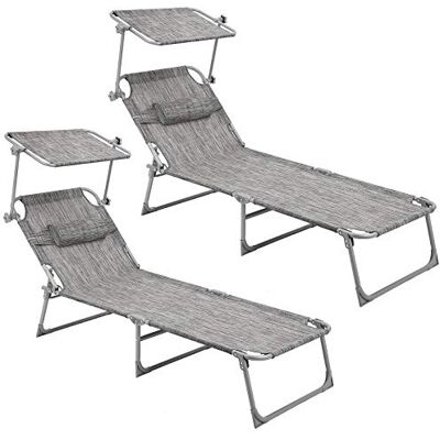 SONGMICS Ensemble de 2 Bains de Soleil Pliables, avec Pare-Soleil Chaise Longue Jardin Extérieur, Dossier Inclinable, 193 x 53 x 29 cm, Gris, Collection SANDY - Publicité SONGMICS Ensemble de 2 Bains de Soleil Pliables, avec Pare-Soleil Chaise Longue Jardin Extérieur, Dossier Inclinable, 193 x 53 x 29 cm, Gris, Collection SANDY - Publicité
