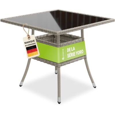 Juskys Table de Jardin Yoro en polyrotin résistant aux intempéries Table de Balcon carrée 80x80 cm Table d'appoint en rotin à Plateau en Verre Petite Table pour Balcon, Jardin & terrasse Gris - Publicité Juskys Table de Jardin Yoro en polyrotin résistant aux intempéries Table de Balcon carrée 80x80 cm Table d'appoint en rotin à Plateau en Verre Petite Table pour Balcon, Jardin & terrasse Gris - Publicité