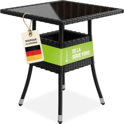 Juskys Table de Jardin Yoro en polyrotin résistant aux intempéries Table de Balcon carrée 60x60 cm Table d'appoint en rotin à Plateau en Verre Petite Table pour Balcon, Jardin & terrasse Noir - Publicité Juskys Table de Jardin Yoro en polyrotin résistant aux intempéries Table de Balcon carrée 60x60 cm Table d'appoint en rotin à Plateau en Verre Petite Table pour Balcon, Jardin & terrasse Noir - Publicité