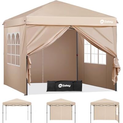 Sekey Tonnelle de Jardin 3x3m Imperméable Pop up, Barnum Pliant 3x3 avec Rideaux, Tonnelle de Jardin Exterieur, Anti UV Respirable Hauteur Réglable (Beige, avec des Parois Latérales) - Publicité Sekey Tonnelle de Jardin 3x3m Imperméable Pop up, Barnum Pliant 3x3 avec Rideaux, Tonnelle de Jardin Exterieur, Anti UV Respirable Hauteur Réglable (Beige, avec des Parois Latérales) - Publicité