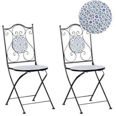 Beliani Lot de 2 Chaises de Jardin Bistrot Vintage en Métal Extérieur Motif Floral Mosaïque Pliantes Noir Chapeco - Publicité Beliani Lot de 2 Chaises de Jardin Bistrot Vintage en Métal Extérieur Motif Floral Mosaïque Pliantes Noir Chapeco - Publicité