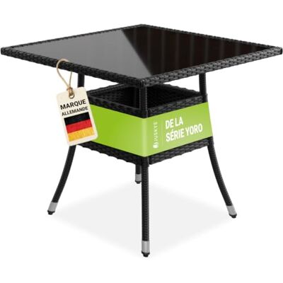 Juskys Table de Jardin Yoro en polyrotin résistant aux intempéries Table de Balcon carrée 80x80 cm Table d'appoint en rotin à Plateau en Verre Petite Table pour Balcon, Jardin & terrasse Noir - Publicité Juskys Table de Jardin Yoro en polyrotin résistant aux intempéries Table de Balcon carrée 80x80 cm Table d'appoint en rotin à Plateau en Verre Petite Table pour Balcon, Jardin & terrasse Noir - Publicité
