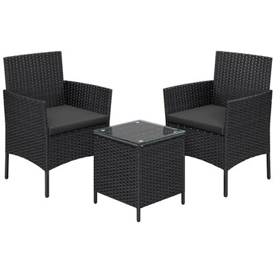 SONGMICS Salon de Jardin Extérieur 2 Place en Résine Tressée PE, pour Patio, Balcon, 1 Table, 2 Fauteuils de Jardin, Noir et Gris GGF003BZ03 - Publicité SONGMICS Salon de Jardin Extérieur 2 Place en Résine Tressée PE, pour Patio, Balcon, 1 Table, 2 Fauteuils de Jardin, Noir et Gris GGF003BZ03 - Publicité