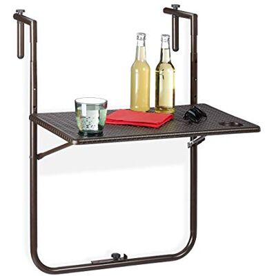 Relaxdays Table Balcon Suspendue, Pliante, réglable en Hauteur 3 Niveaux, Aspect rotin, résistante, 59,5 x 36 cm, Marron - Publicité Relaxdays Table Balcon Suspendue, Pliante, réglable en Hauteur 3 Niveaux, Aspect rotin, résistante, 59,5 x 36 cm, Marron - Publicité