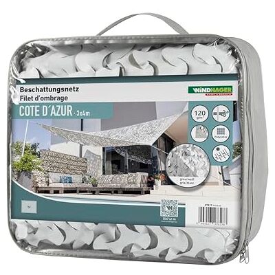 Windhager Réseau d'ombrage Cote D'AZUR 3 x 4 mètres Blanc/Gris Toile ombrage Exterieur, Voile d'ombrage, Toile d'ombrage Voile ombrage auvent de terrasse, Balcon et Jardin - Publicité Windhager Réseau d'ombrage Cote D'AZUR 3 x 4 mètres Blanc/Gris Toile ombrage Exterieur, Voile d'ombrage, Toile d'ombrage Voile ombrage auvent de terrasse, Balcon et Jardin - Publicité