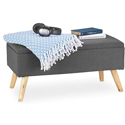 Relaxdays Banc de Rangement, rembourré, Pieds en Bois, Coffre avec revêtement en Tissu 39,5 x 79,5 x 39 cm, Gris - Publicité Relaxdays Banc de Rangement, rembourré, Pieds en Bois, Coffre avec revêtement en Tissu 39,5 x 79,5 x 39 cm, Gris - Publicité