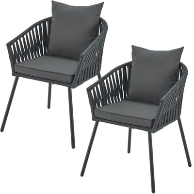 Juskys Chaises de Jardin Rope Lot de 2 Résistantes aux intempéries Jusqu’à 160 kg avec Coussins de Dossier & d’Assise en Polyester Gris foncé - Publicité Juskys Chaises de Jardin Rope Lot de 2 Résistantes aux intempéries Jusqu’à 160 kg avec Coussins de Dossier & d’Assise en Polyester Gris foncé - Publicité