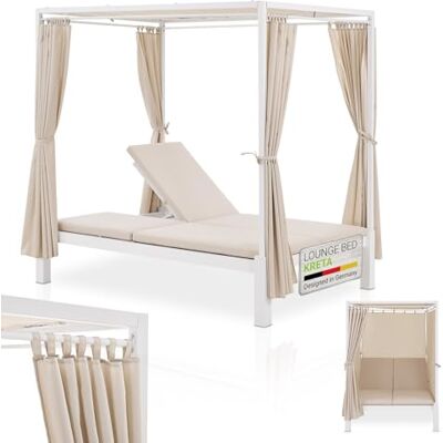Juskys Kreta Lit de jardin double pour 2 personnes Toit et dossier réglables Chaise longue pour terrasse, jardin et balcon Blanc - Publicité Juskys Kreta Lit de jardin double pour 2 personnes Toit et dossier réglables Chaise longue pour terrasse, jardin et balcon Blanc - Publicité