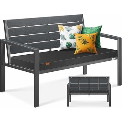 KESSER Banc de jardin avec coussin, résistant aux intempéries, 2 places, effet bois, pour jardin, terrasse, balcon, portée jusqu'à 300 kg, résistant aux UV, avec revêtement amovible et - Publicité KESSER Banc de jardin avec coussin, résistant aux intempéries, 2 places, effet bois, pour jardin, terrasse, balcon, portée jusqu'à 300 kg, résistant aux UV, avec revêtement amovible et - Publicité