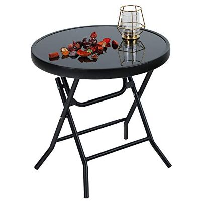 PHI VILLA Table d'appoint, Ronde, Pliable, en Verre et métal, Petite Table de Balcon, résistante aux intempéries, Facile à Entretenir, pour Balcon, Jardin, terrasse, Salon - Publicité PHI VILLA Table d'appoint, Ronde, Pliable, en Verre et métal, Petite Table de Balcon, résistante aux intempéries, Facile à Entretenir, pour Balcon, Jardin, terrasse, Salon - Publicité