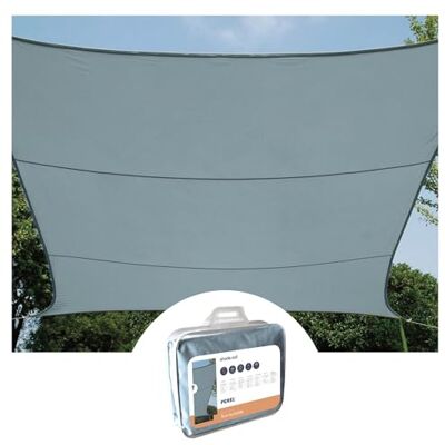 Perel Voile d'ombrage, Toile ombrage, Toile extérieure terrasse, imperméable, Protection Contre UV, 4 Anneaux en O en Acier Inoxydable, 2 x 3 m, 160 g/m², Polyester, rectangulaire, Gris Bleu - Publicité Perel Voile d'ombrage, Toile ombrage, Toile extérieure terrasse, imperméable, Protection Contre UV, 4 Anneaux en O en Acier Inoxydable, 2 x 3 m, 160 g/m², Polyester, rectangulaire, Gris Bleu - Publicité