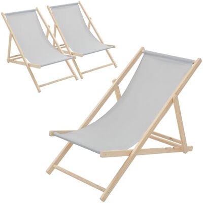 ECD Germany Lot de 3 Chaises Longues Pliantes en Bois Chiliennes, Gris Clair, Dossier Réglable, 3 Positions de Couchage, jusqu'à 120kg, Bain de Soleil en Tissu pour la Plage Jardin Terrasse Camping - Publicité ECD Germany Lot de 3 Chaises Longues Pliantes en Bois Chiliennes, Gris Clair, Dossier Réglable, 3 Positions de Couchage, jusqu'à 120kg, Bain de Soleil en Tissu pour la Plage Jardin Terrasse Camping - Publicité