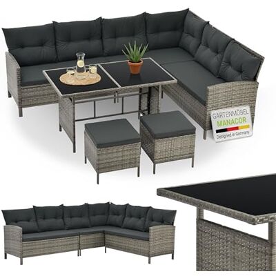 Juskys Salon de Jardin Lounge Manacor en polyrotin Gris moucheté avec canapé, Table, 2 tabourets et Coussins Ensemble de Meubles de Jardin jusqu'à 7 Personnes Housses Grise - Publicité Juskys Salon de Jardin Lounge Manacor en polyrotin Gris moucheté avec canapé, Table, 2 tabourets et Coussins Ensemble de Meubles de Jardin jusqu'à 7 Personnes Housses Grise - Publicité