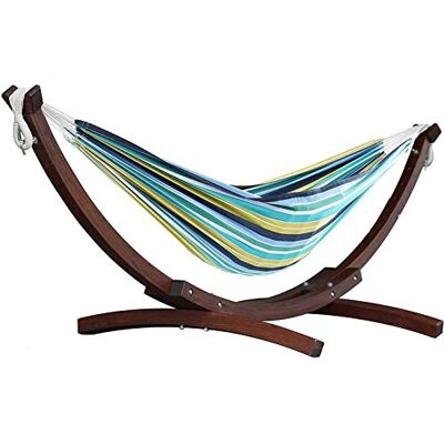 Vivere C8SPCT-29 Double hamac Coton avec Solide Support en pin Cayo Reef - Publicité Vivere C8SPCT-29 Double hamac Coton avec Solide Support en pin Cayo Reef - Publicité