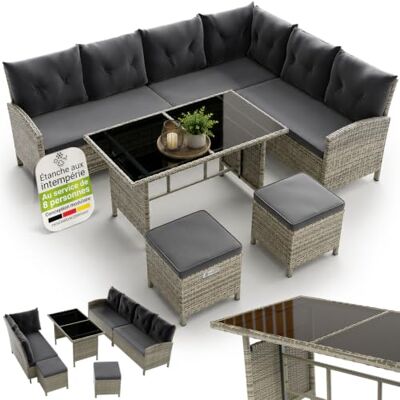 Juskys Salon de Jardin Lounge Manacor en polyrotin Gris moucheté avec canapé, Table, 2 tabourets et Coussins Ensemble de Meubles de Jardin jusqu'à 7 Personnes Housses Grise - Publicité Juskys Salon de Jardin Lounge Manacor en polyrotin Gris moucheté avec canapé, Table, 2 tabourets et Coussins Ensemble de Meubles de Jardin jusqu'à 7 Personnes Housses Grise - Publicité