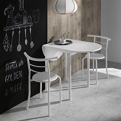 Momma Home - Conjunto Mesa Cocina Extensible y 2 Sillas Blanco - Blanco - Dining Set - Publicité Momma Home - Conjunto Mesa Cocina Extensible y 2 Sillas Blanco - Blanco - Dining Set - Publicité