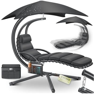 KESSER ® Chaise longue flottante avec parasol, chaise longue suspendue, chaise longue H200, L194, B100 cm, chaise longue de relaxation, balançoire, hamac, supporte jusqu'à 120 kg, coussins de cou, sac - Publicité KESSER ® Chaise longue flottante avec parasol, chaise longue suspendue, chaise longue H200, L194, B100 cm, chaise longue de relaxation, balançoire, hamac, supporte jusqu'à 120 kg, coussins de cou, sac - Publicité