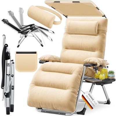 KESSER ® Chaise longue de jardin pliable XXL résistante aux intempéries, charge maximale 200 kg, coussin ergonomique, dossier réglable avec coussin de nuque, porte-gobelet - Publicité KESSER ® Chaise longue de jardin pliable XXL résistante aux intempéries, charge maximale 200 kg, coussin ergonomique, dossier réglable avec coussin de nuque, porte-gobelet - Publicité