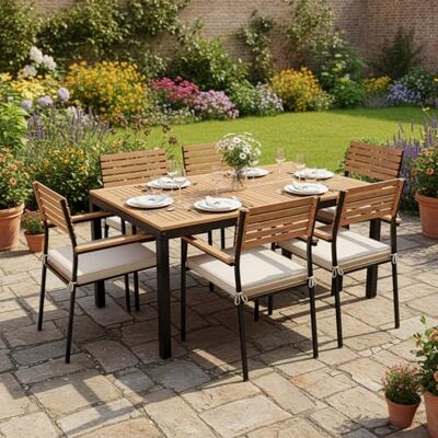 Juskys Salon de Jardin en Bois d'acacia Rhodos Table, 6 chaises & Coussins Mobilier de Jardin en Bois, 7 pièces Meubles de Balcon Mobilier d'extérieur Bois Naturel & Noir - Publicité Juskys Salon de Jardin en Bois d'acacia Rhodos Table, 6 chaises & Coussins Mobilier de Jardin en Bois, 7 pièces Meubles de Balcon Mobilier d'extérieur Bois Naturel & Noir - Publicité