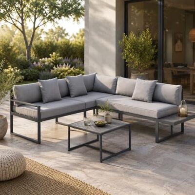 Juskys Mobilier de Jardin Lounge St. Tropez Coin Salon 4 Personnes Ensemble avec Table, canapé d'angle et Coussins Meubles pour Balcon et Jardin Fauteuils de Balcon en Bois Gris - Publicité Juskys Mobilier de Jardin Lounge St. Tropez Coin Salon 4 Personnes Ensemble avec Table, canapé d'angle et Coussins Meubles pour Balcon et Jardin Fauteuils de Balcon en Bois Gris - Publicité