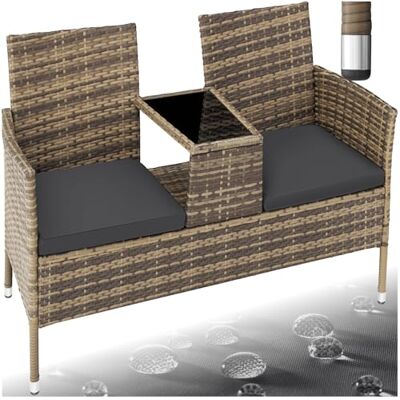 tectake ® Banc d'extérieur avec Table intégrée, 133x63x84 cm, Ensemble de Salon de Jardin, Terrasse, Balcon, Résistant aux intempéries, Coussin d'assise 6 cm, Mobilier de Jardin en Rotin 2 Personnes - Publicité tectake ® Banc d'extérieur avec Table intégrée, 133x63x84 cm, Ensemble de Salon de Jardin, Terrasse, Balcon, Résistant aux intempéries, Coussin d'assise 6 cm, Mobilier de Jardin en Rotin 2 Personnes - Publicité